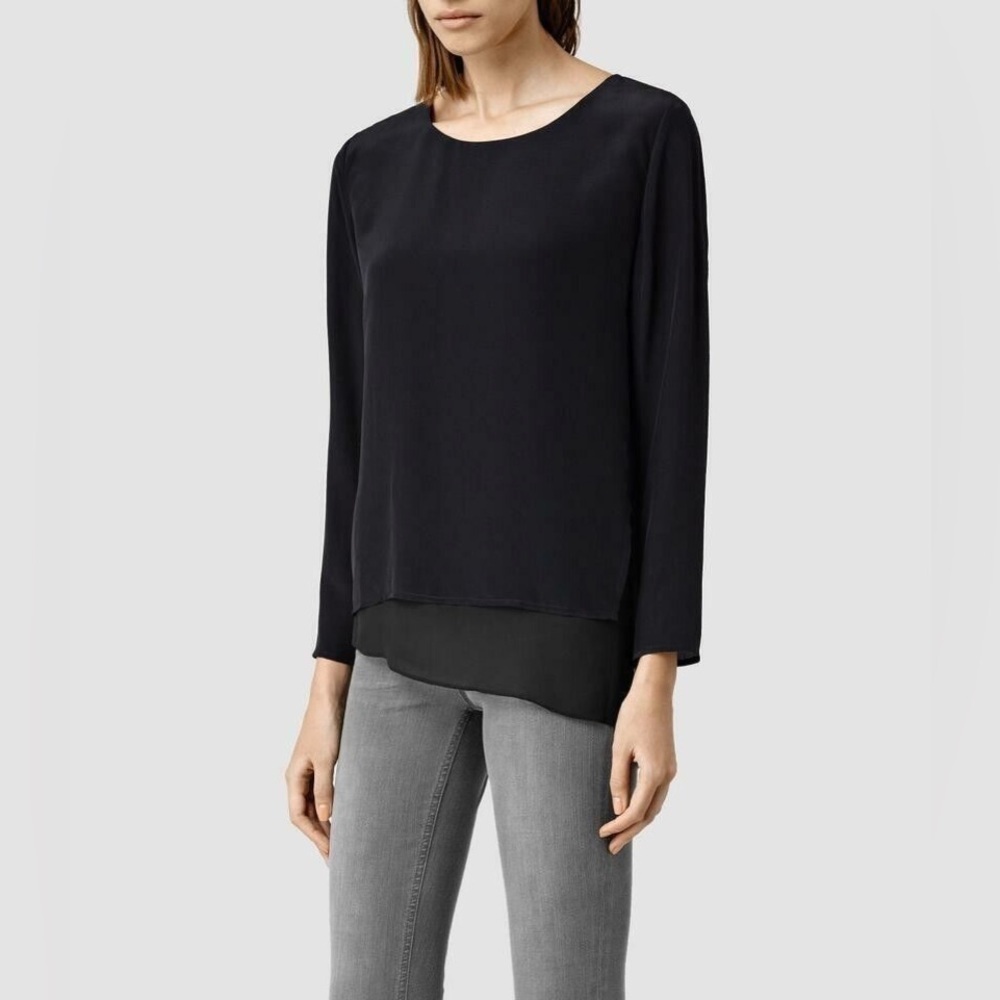 ALL SAINTS M black pull over long sleeve black top Euc